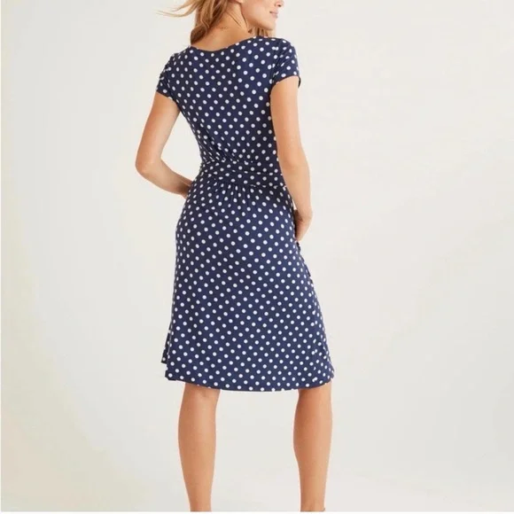 Boden Amelie Jersey Blue and White Polka Dot Dress - Picture 3 of 9